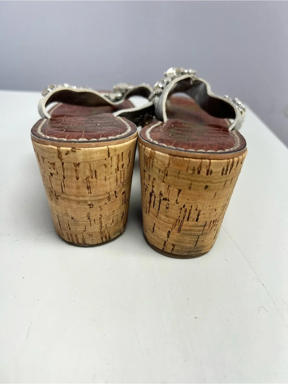 Sam Edelman Silver Jeweled Cork Wedge Thong Sandals Women’s 7.5